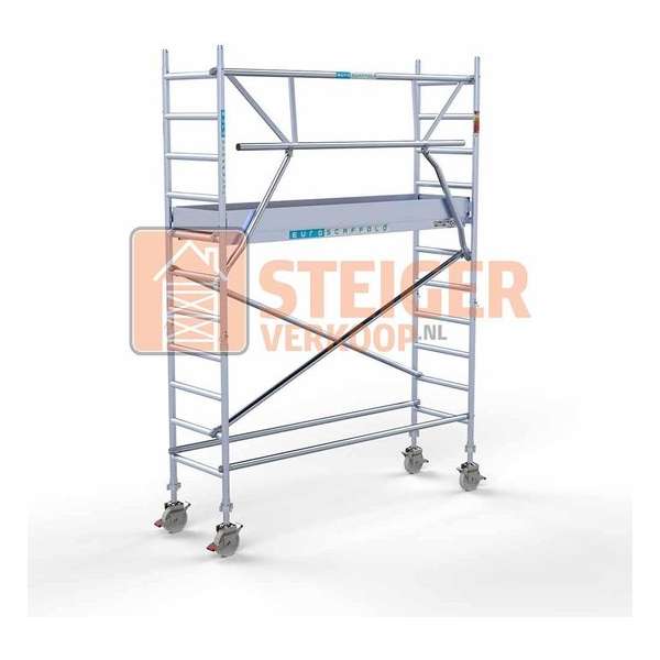 Rolsteiger Standaard 75x250 4,2m werkhoogte carbon vloer + enkele voorloopleuning Rolsteiger Standaard 75x250 4,2m werkhoogte carbon vloer + enkele voorloopleuning