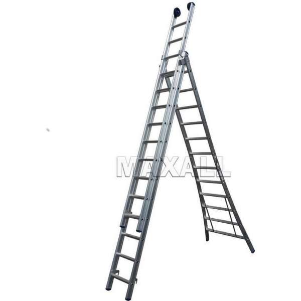 Eurostairs Reform ladder driedelig uitgebogen 3x10 sporten + gevelrollen Eurostairs Reform ladder driedelig uitgebogen 3x10 sporten + gevelrollen