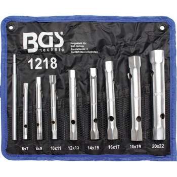 BGS pijpsleutelset - 8-delig - met handige roltas - hoogwaardig chrome vanadium staal - BGS1218