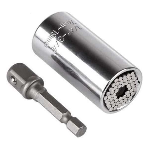 Universele dopsleutel - 7/19 mm 3-8'' inclusief boormachine adapter Universele dopsleutel - 7/19 mm 3-8'' inclusief boormachine adapter