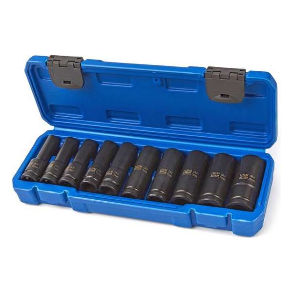 10 Delige Diepe 1/2" Metrische Zeskant - Krachtdoppen Set 10 Delige Diepe 1/2" Metrische Zeskant - Krachtdoppen Set