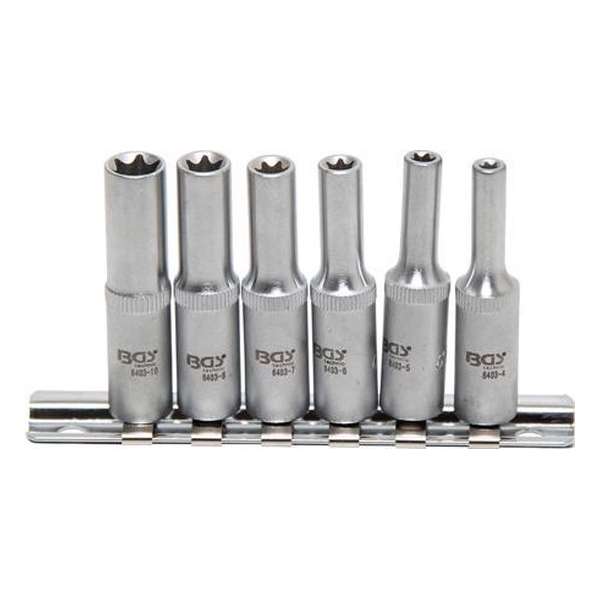 Torx doppenset lang 1/4" 6 delig - E4, E5, E6, E7, E8 en E10 - BGS 6403 Torx doppenset lang 1/4" 6 delig - E4, E5, E6, E7, E8 en E10 - BGS 6403