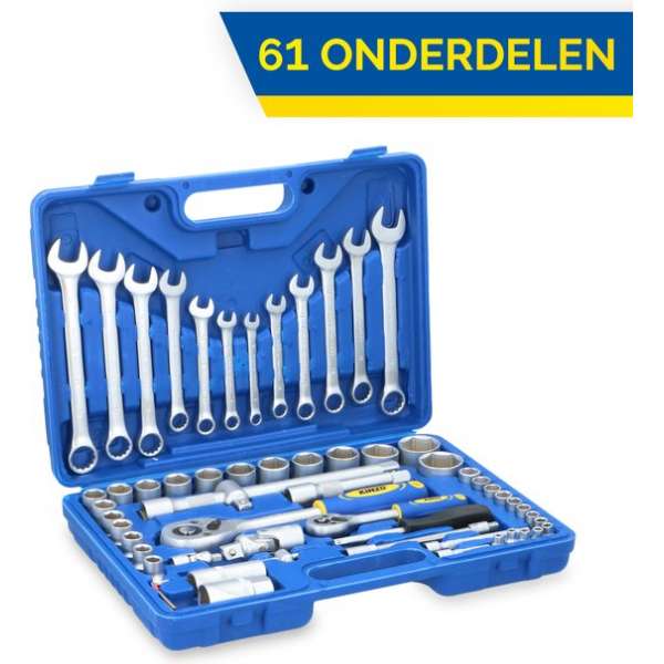 Kinzo Sleutelset - Gereedschapsset - in Kunststof Koffer - 61-delig Kinzo Sleutelset - Gereedschapsset - in Kunststof Koffer - 61-delig