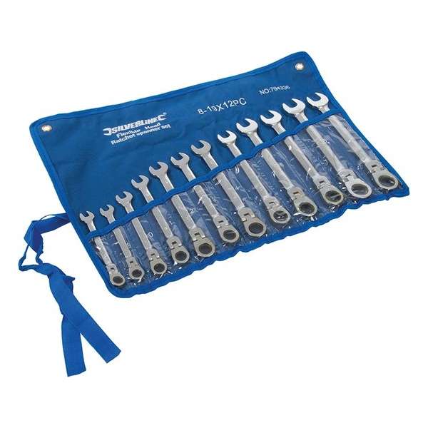 Silverline Flexibele Steek-Ringratelsleutel Set 8 t/m 19 mm. - 12 Delig Silverline Flexibele Steek-Ringratelsleutel Set 8 t/m 19 mm. - 12 Delig