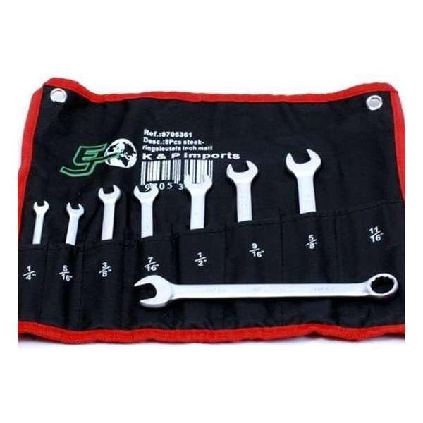 Steek/ringsleutel set 8 delig inch maten Steek/ringsleutel set 8 delig inch maten