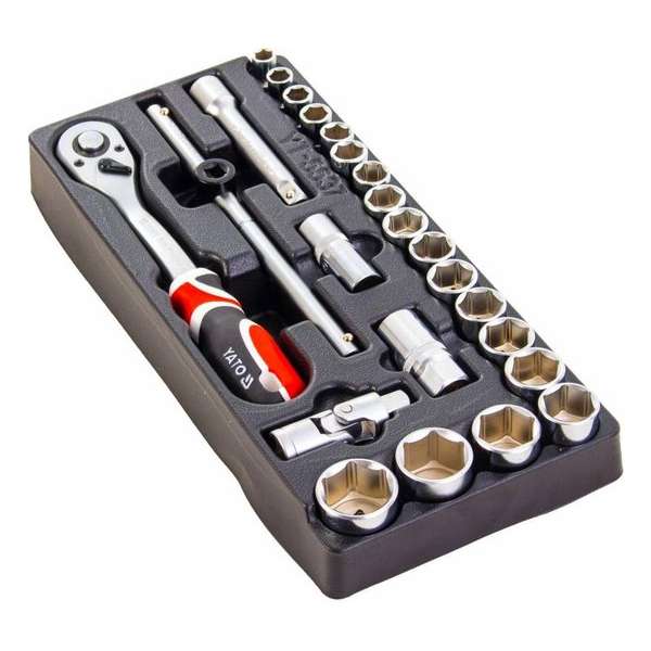 Yato Doppenset opname 1/2`` - 24-delig - 38x17x4 cm - Verlengstuk 127 mm - T-greep opname 1/2" 255 mm Yato Doppenset opname 1/2`` - 24-delig - 38x17x4 cm - Verlengstuk 127 mm - T-greep opname 1/2" 255 mm