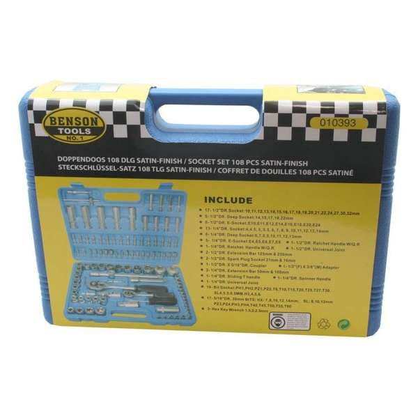 BENSON - Dopsleutelset - 108 delig - gereedschap - doppen set - dopsleutel set - 1/4 en 1/2 BENSON - Dopsleutelset - 108 delig - gereedschap - doppen set - dopsleutel set - 1/4 en 1/2