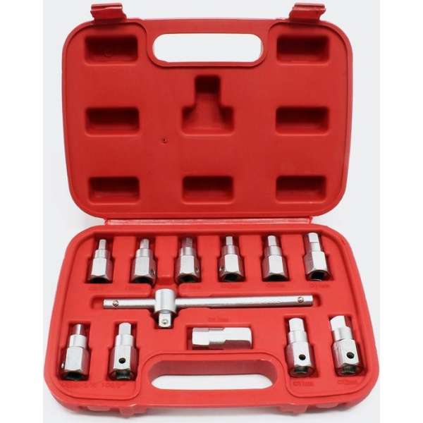 Oliepan, Carterpan dopsleutel set 12 stuks Oliecarter moersleutel personenauto gereedschap 12 delige set - Multistrobe Oliepan, Carterpan dopsleutel set 12 stuks Oliecarter moersleutel personenauto gereedschap 12 delige set - Multistrobe