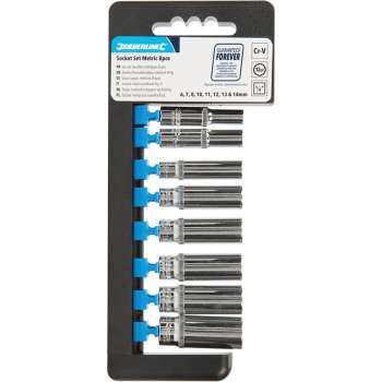 Silverline 1/4" 12Pt Diepe Metrische Zeskantdoppen Set - 6 t/m 14 mm. - 8 Delig