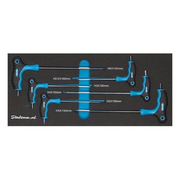 Datona® 6-delige inbussleutel set in Plus softmodule - T greep - Hoogwaardig Staal - Blauw - Zwart Datona® 6-delige inbussleutel set in Plus softmodule - T greep - Hoogwaardig Staal - Blauw - Zwart