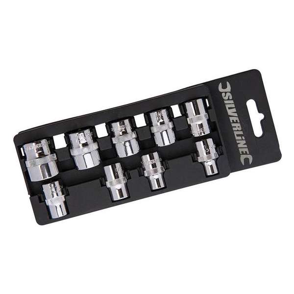 "Silverline 9-delige imperale doppen set met 3/8" aandrijving 1/4" - 3/4"" "Silverline 9-delige imperale doppen set met 3/8" aandrijving 1/4" - 3/4""