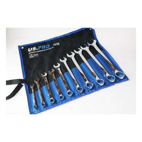 Whitworth ring-steeksleutelset 1/8" tot 11/16" 10-delig Whitworth ring-steeksleutelset 1/8" tot 11/16" 10-delig