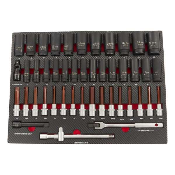 45 Delige Krachtdoppen en Bitset in Carbon Foam inlay voor Gereedschapswagen 45 Delige Krachtdoppen en Bitset in Carbon Foam inlay voor Gereedschapswagen