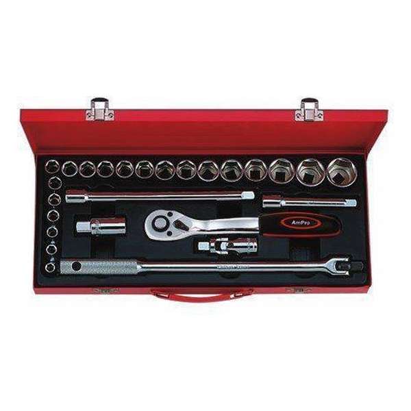 Ampro Doppenset 1/2" metrisch 26-delig 40T45412 Ampro Doppenset 1/2" metrisch 26-delig 40T45412