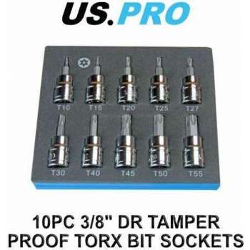 Torx doppenset met boring 3/8" in foam inlay 10-delig