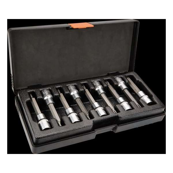 Doppenset Torx, 9 delig lang, 1/2 aansluiting. Doppenset Torx, 9 delig lang, 1/2 aansluiting.