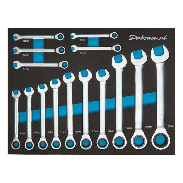 Datona® - Steek Ringratelset - 15-delig - in PRO softmodule - Metrisch - Chroom Vanadium Staal - Zilver Datona® - Steek Ringratelset - 15-delig - in PRO softmodule - Metrisch - Chroom Vanadium Staal - Zilver
