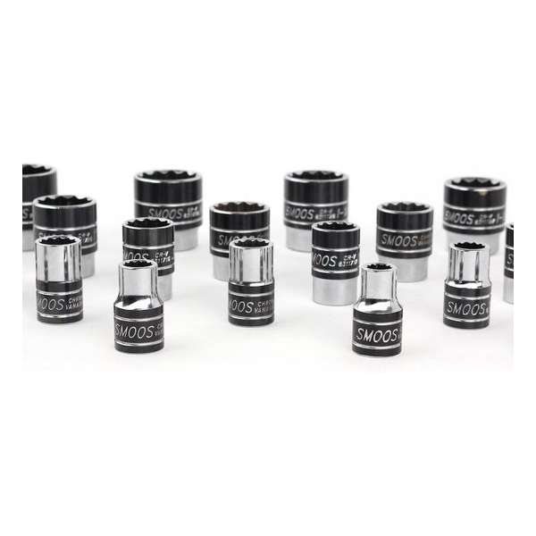 Smoos® 19-delige Engelse doppenset 12-kants met 1/2 opname Smoos® 19-delige Engelse doppenset 12-kants met 1/2 opname