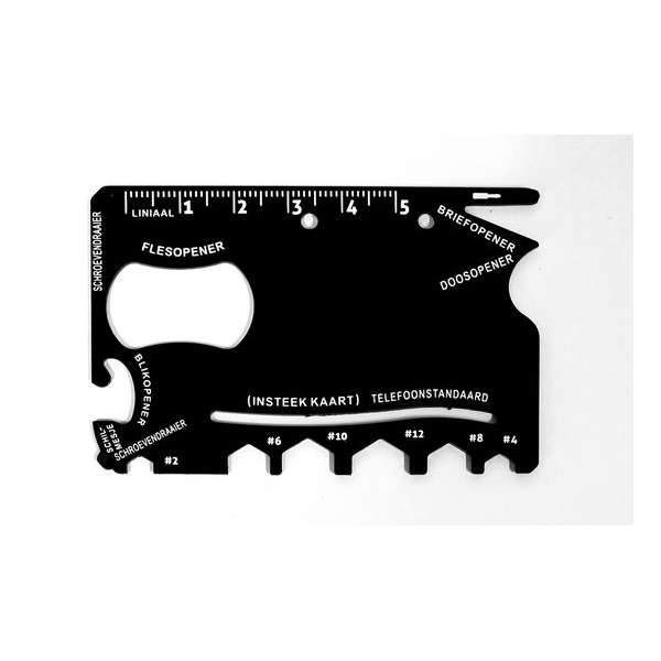 Toolcard multitool met 16 functies, in zwart etui, creditcard formaat Toolcard multitool met 16 functies, in zwart etui, creditcard formaat