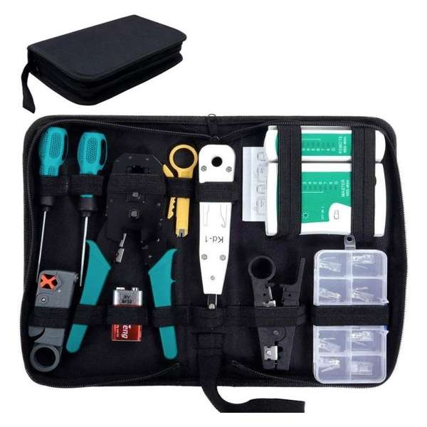 Netwerk gereedschapset tester reparatie krimptang set in etui 12 in 1 Netwerk gereedschapset tester reparatie krimptang set in etui 12 in 1
