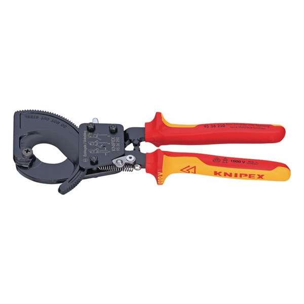 Knipex 95 36 250 Ratel-kabelsnijder Geschikt voor (striptechniek) Alu- en koperkabel, een- en meerdraads 32 mm 240 mm² Knipex 95 36 250 Ratel-kabelsnijder Geschikt voor (striptechniek) Alu- en koperkabel, een- en meerdraads 32 mm 240 mm²