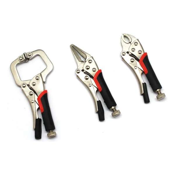 Griptangen 3-delige set - mini griptang met vergrendelingsfunctie - C klem - recht - gebogen Griptangen 3-delige set - mini griptang met vergrendelingsfunctie - C klem - recht - gebogen