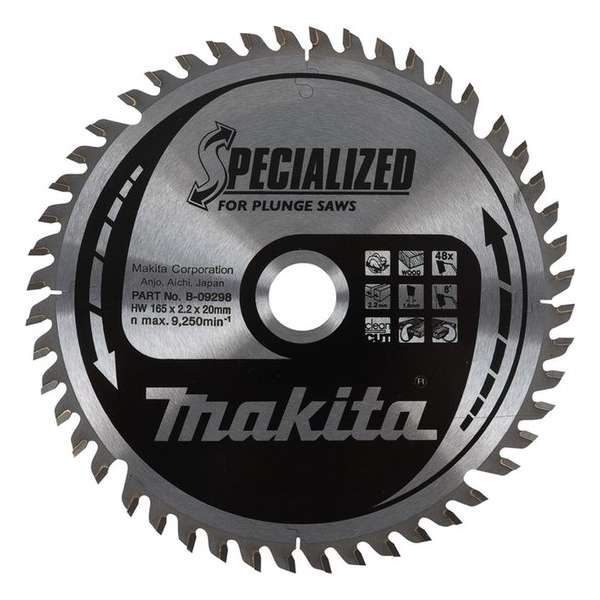 Makita Zaagblad hout 165x20x2,2 48T 8g Makita Zaagblad hout 165x20x2,2 48T 8g