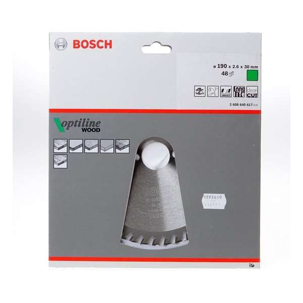 Bosch Cirkelzaagblad Optiline Wood 190 x 30 x 2,6 mm - 48 tanden Bosch Cirkelzaagblad Optiline Wood 190 x 30 x 2,6 mm - 48 tanden
