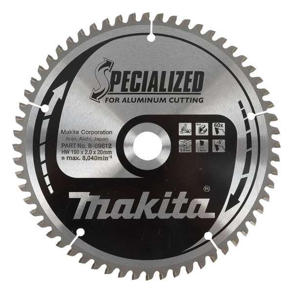 Makita B-09612 Specialized Cirkelzaagblad - 190 x 20 x 60T - Aluminium / Trespa / Kunststof Makita B-09612 Specialized Cirkelzaagblad - 190 x 20 x 60T - Aluminium / Trespa / Kunststof