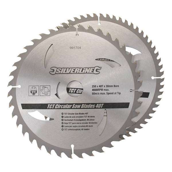 Silverline TCT zaagbladen voor cirkelzaag 2 pk 250mm Silverline TCT zaagbladen voor cirkelzaag 2 pk 250mm