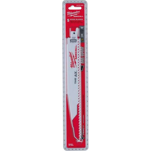 Milwaukee 48005026 Reciprozaagblad - 230 x 5TPI - Hout/Hout met spijkers (5st) Milwaukee 48005026 Reciprozaagblad - 230 x 5TPI - Hout/Hout met spijkers (5st)
