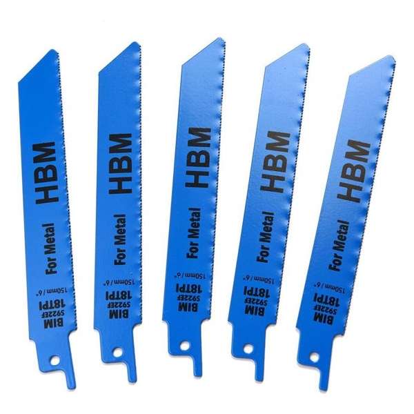 5 Delige 150 mm. 18 TPI Reciprozaagbladen set Voor Metaal 5 Delige 150 mm. 18 TPI Reciprozaagbladen set Voor Metaal