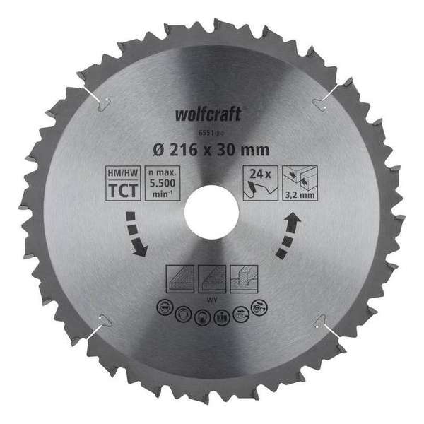 Wolfcraft HM-zaagblad 216 x 30 x 3,2 mm Wolfcraft HM-zaagblad 216 x 30 x 3,2 mm