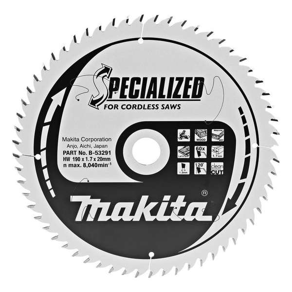 Makita Afkortzaagblad Laminaat Specialized 190x20x2,0 60T 5g Makita Afkortzaagblad Laminaat Specialized 190x20x2,0 60T 5g