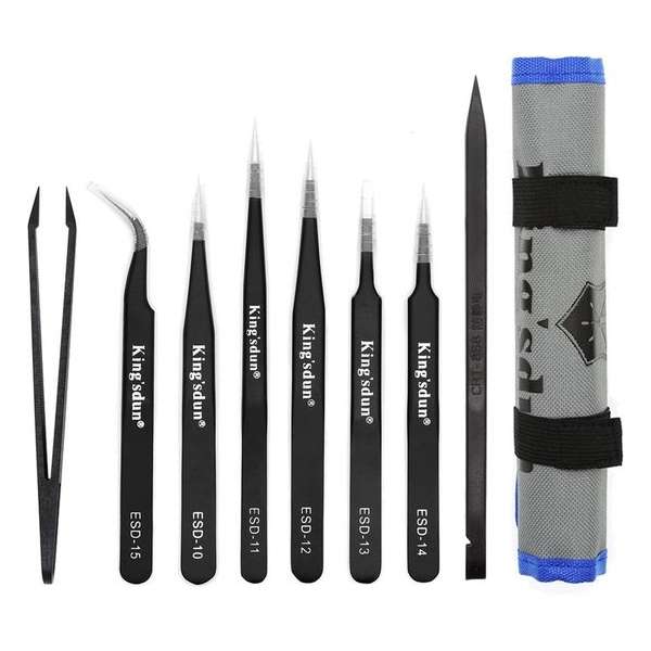 Kingsdun VK-61, 8-delig pincetten set, ESD, reparatieset, zwart Kingsdun VK-61, 8-delig pincetten set, ESD, reparatieset, zwart