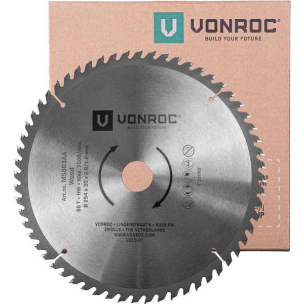 VONROC Zaagblad – Ø254MM – 60 tanden – voor hout – geschikt voor afkortzagen & tafelzagen VONROC Zaagblad – Ø254MM – 60 tanden – voor hout – geschikt voor afkortzagen & tafelzagen