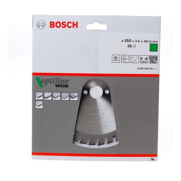 Bosch Cirkelzaagblad Optiline Wood 160 x 20/16 x 2,6 mm - 36 tanden Bosch Cirkelzaagblad Optiline Wood 160 x 20/16 x 2,6 mm - 36 tanden