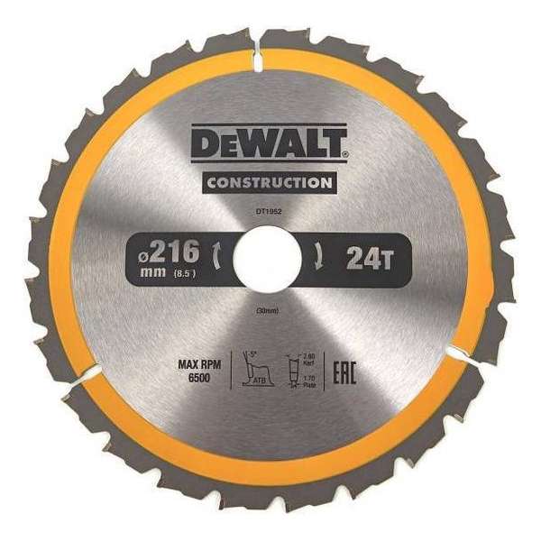 DeWALT DT1952 Cirkelzaagblad 216x30mm 24T ATB DeWALT DT1952 Cirkelzaagblad 216x30mm 24T ATB