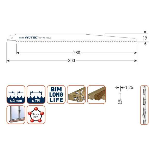 Reciprozaagblad RC280 / S1411DF set 5 stuks Reciprozaagblad RC280 / S1411DF set 5 stuks