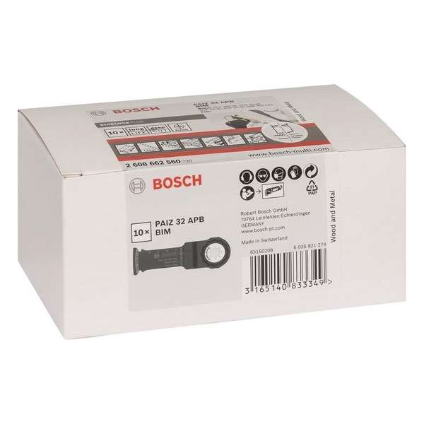 Bosch 2608664493 PAIZ 32 APB BIM invalzaagblad - 32 x 60 mm- Hout en Metaal (10 st) Bosch 2608664493 PAIZ 32 APB BIM invalzaagblad - 32 x 60 mm- Hout en Metaal (10 st)