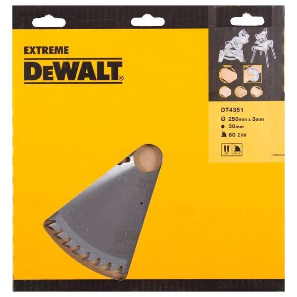 DeWalt DT4351 Extreme Cirkelzaagblad - 250 x 30 x 60T - Hout DeWalt DT4351 Extreme Cirkelzaagblad - 250 x 30 x 60T - Hout