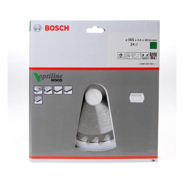 Bosch Cirkelzaagblad Optiline Wood 165 x 30/20 x 2,6 mm - 24 tanden Bosch Cirkelzaagblad Optiline Wood 165 x 30/20 x 2,6 mm - 24 tanden