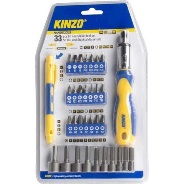 Kinzo 33 Pc schroevendraaier gereedschapset chroom vanadium magnetische gemakkelijke greep populaire bits Kinzo 33 Pc schroevendraaier gereedschapset chroom vanadium magnetische gemakkelijke greep populaire bits