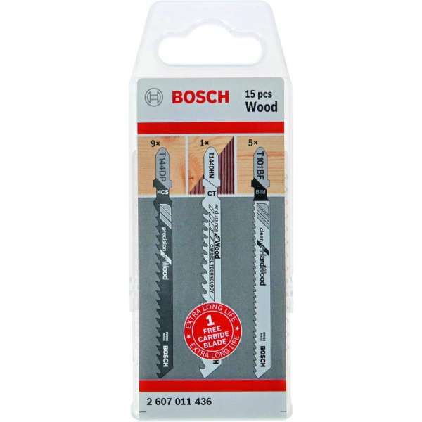 Bosch 2607011436 Decoupeerzaagbladen set incl. gratis carbide blad - Hout (15st) Bosch 2607011436 Decoupeerzaagbladen set incl. gratis carbide blad - Hout (15st)