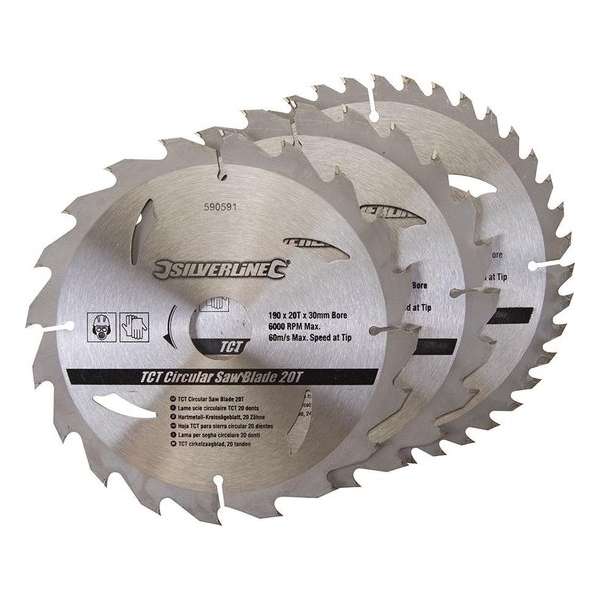 Silverline 590591 TCT Cirkelzaagblad - 30 x 190mm - 20/24/40T - Hout (3st) Silverline 590591 TCT Cirkelzaagblad - 30 x 190mm - 20/24/40T - Hout (3st)