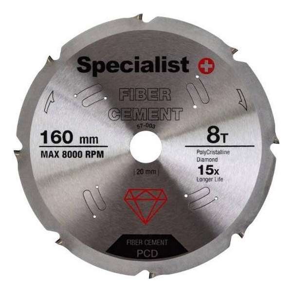 Fiber Cement Cirkelzaagblad 160x20mm 8T ''Specialist+'' Fiber Cement Cirkelzaagblad 160x20mm 8T ''Specialist+''