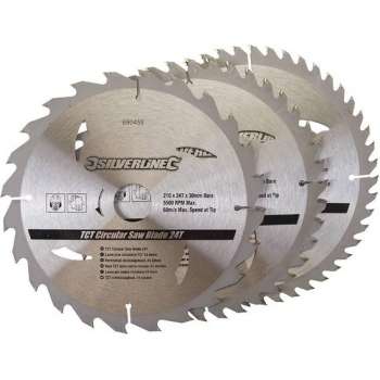 Silverline Tct Cirkelzaagblad, 24, 40, 48 Tanden, 3 Stuks (210 X 30 - 25 En 16 mm Ringen)