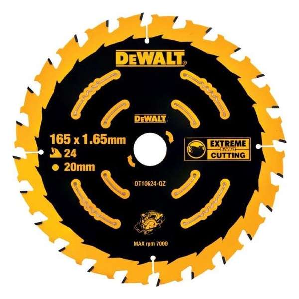 DeWalt DT10624 Extreme Cirkelzaagblad - 165 x 20 x 24T - Hout (Met Nagels) DeWalt DT10624 Extreme Cirkelzaagblad - 165 x 20 x 24T - Hout (Met Nagels)