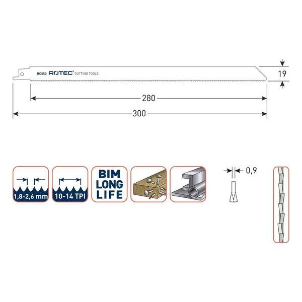 Reciprozaagblad RC550 / S1222VF set 5 stuks Reciprozaagblad RC550 / S1222VF set 5 stuks
