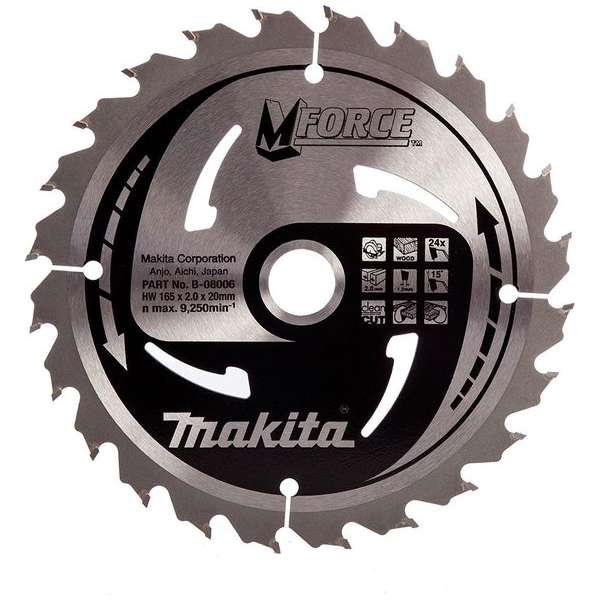 Makita A-89632 / B-08006 Mforce Cirkelzaagblad - 165 x 20 x 24T - Hout Makita A-89632 / B-08006 Mforce Cirkelzaagblad - 165 x 20 x 24T - Hout
